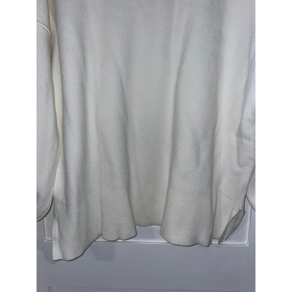 Womens Oversized V-Neck Ivory Sweater Pullover Crochet Knit Neckline Boho Cozy - Picture 8 of 12